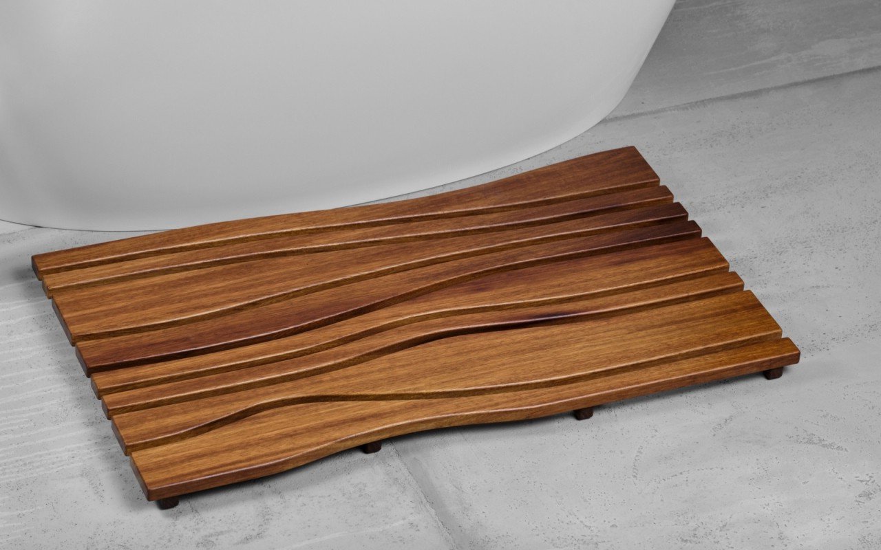 ᐈLuxury 【Aquatica Onde Waterproof Iroko Wood Bath Shower Floor Mat