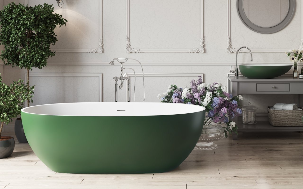 ᐈLuxury 【Aquatica Corelia™ Moss GreenWht Freestanding Solid Surface