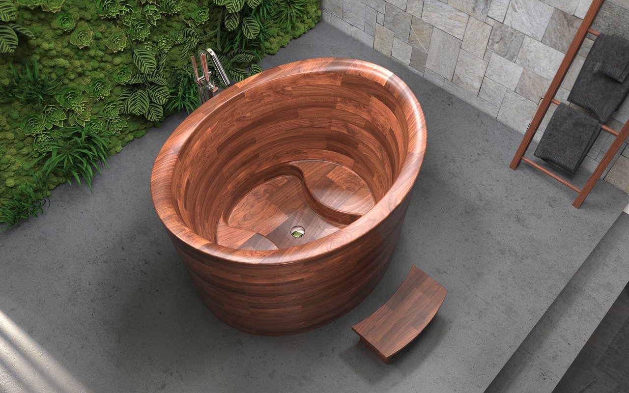 ᐈ Wood Japanese Soaking Tub Duo ᐈ Aquatica True Ofuro Design 