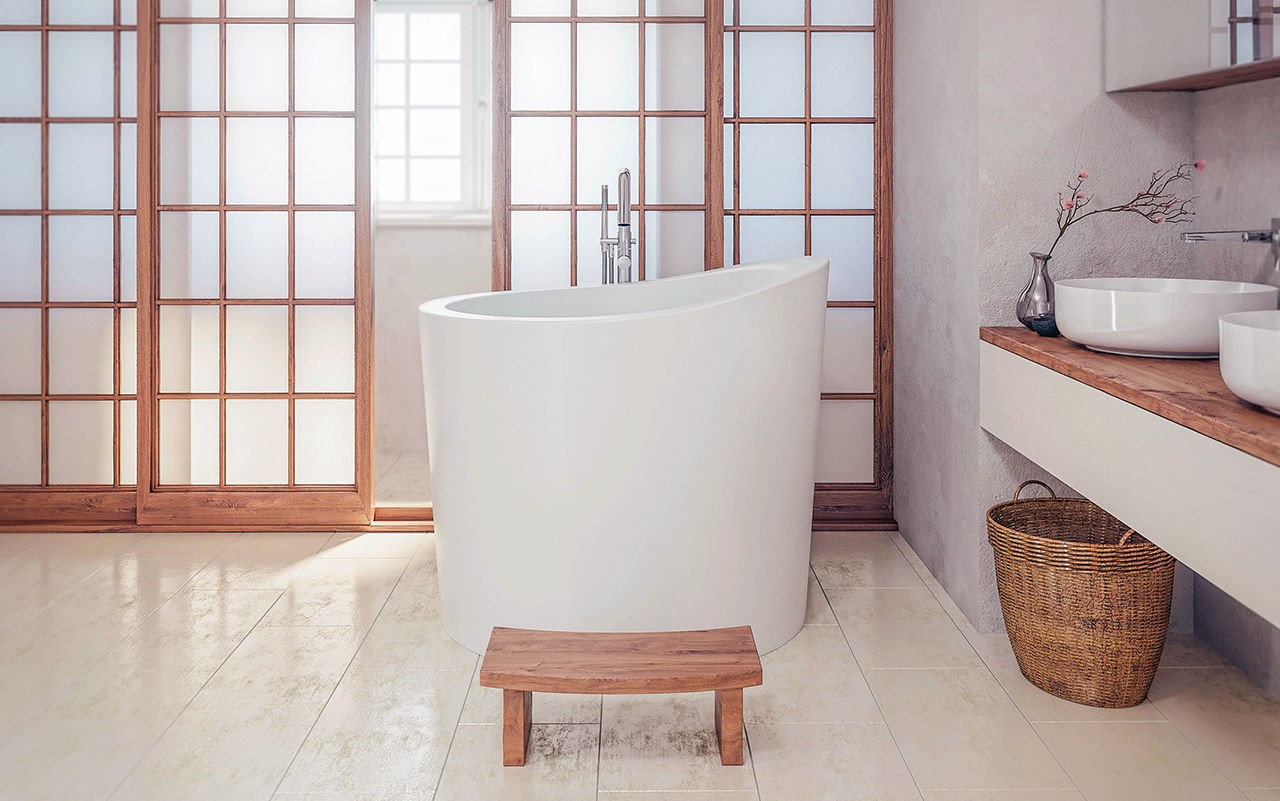 Aquatica True Ofuro Mini Freestanding Stone Japanese Soaking Bathtub