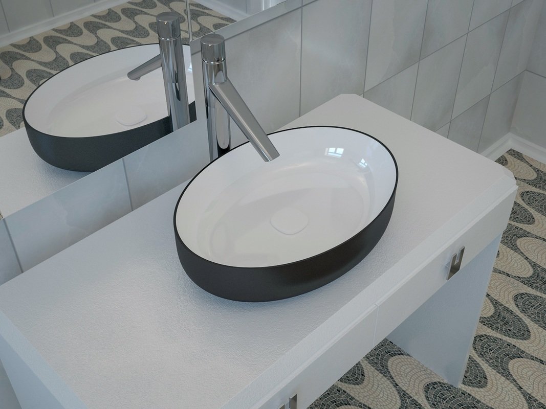 Aquatica Metamorfosi Black Wht Oval Ceramic Bathroom Vessel Sink