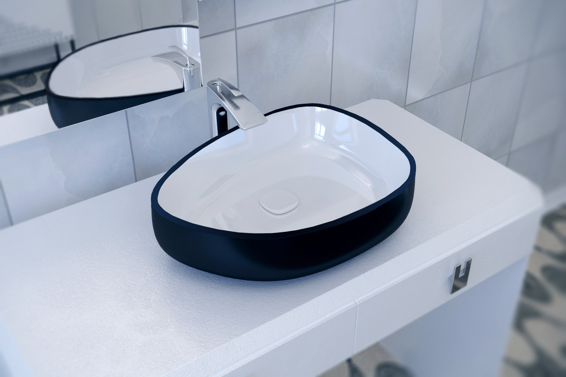 Aquatica Metamorfosi Black Wht Shapeless Ceramic Bathroom Vessel Sink