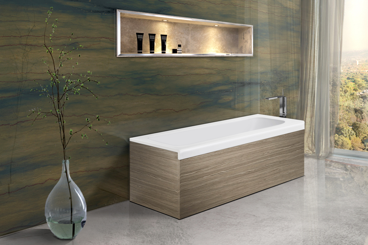 Aquatica Pure 1L Back To Wall Solid Surface Bathtub with Light