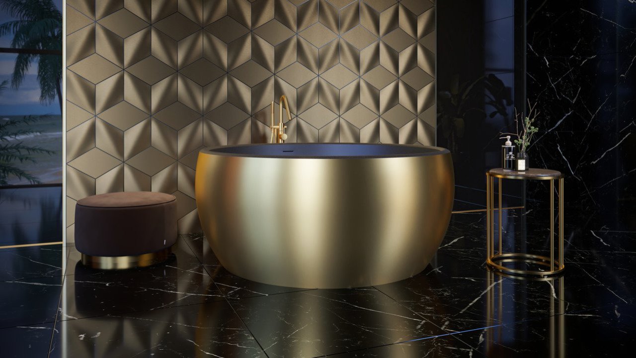 Aquatica Aura Victorian Gold-Blck Round Freestanding Solid Surface Bathtub