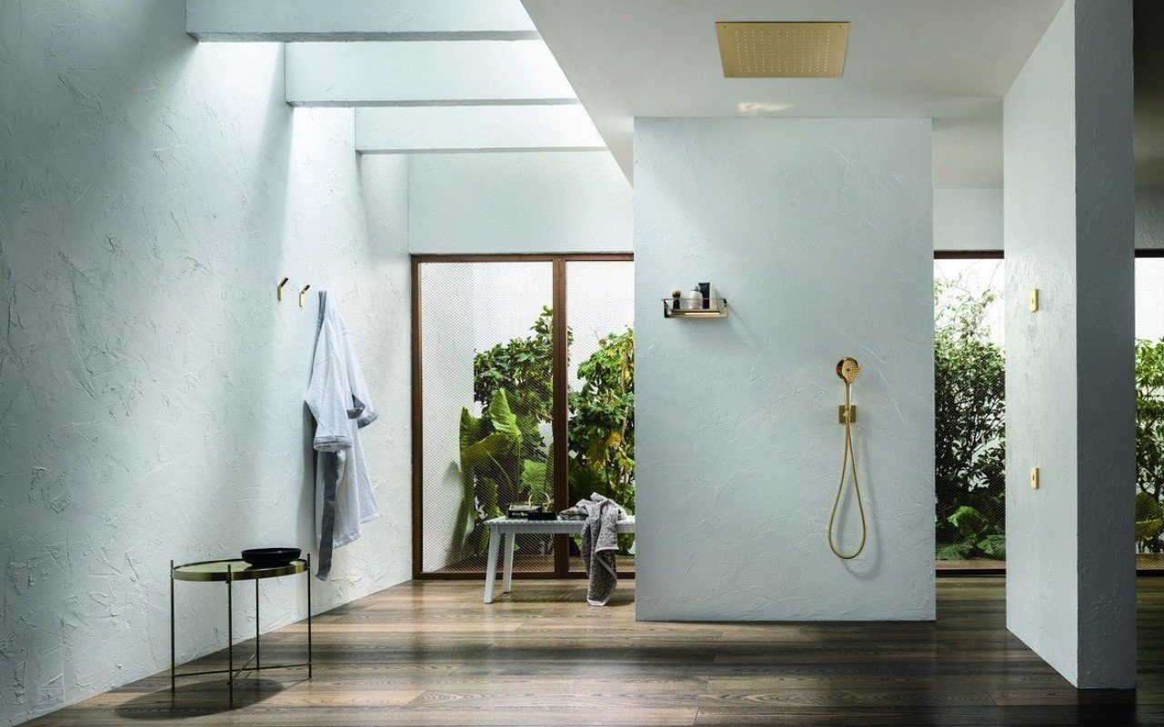 Wet room built-in ceiling shower
